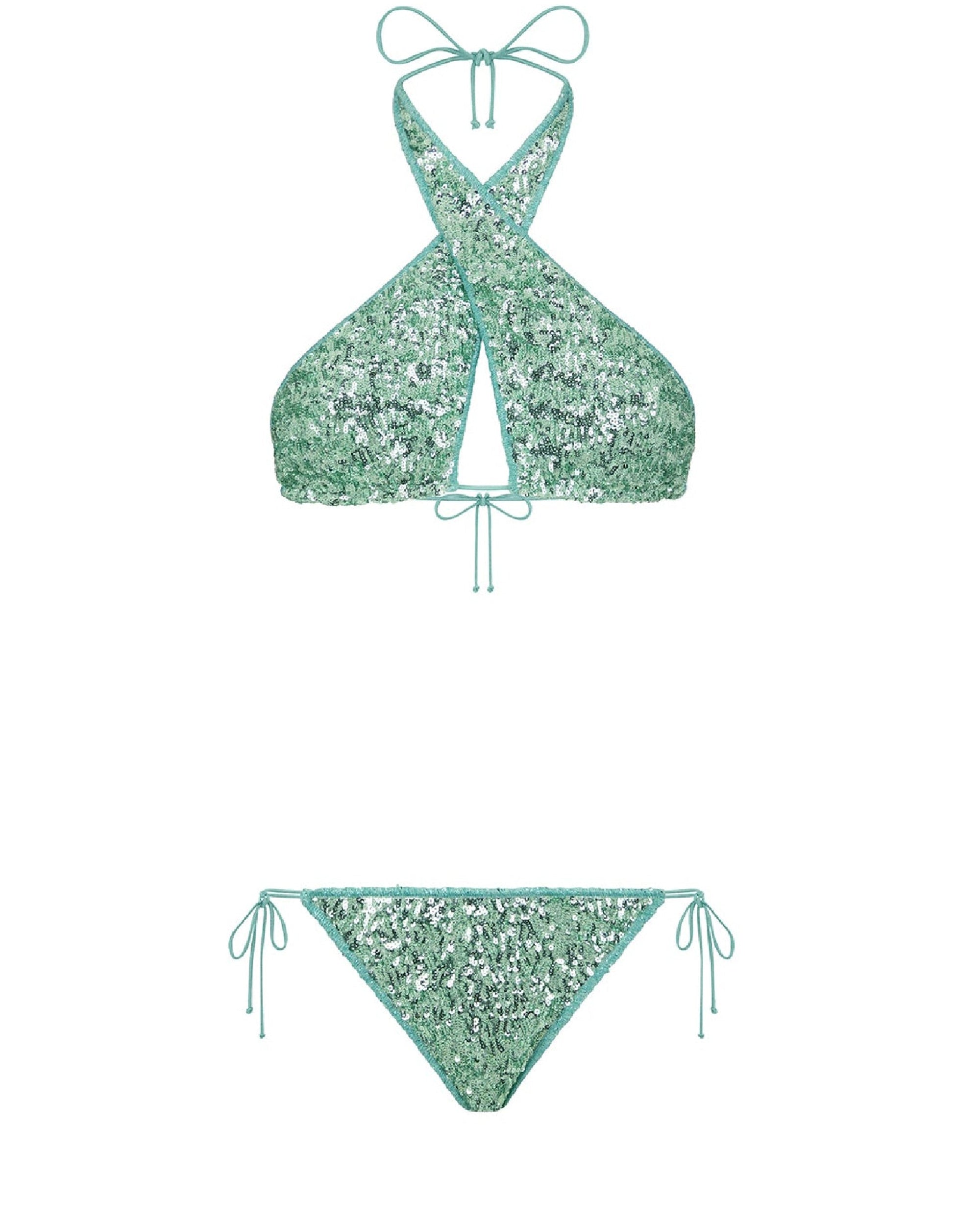 Bikini croisé à paillettes - Aqua