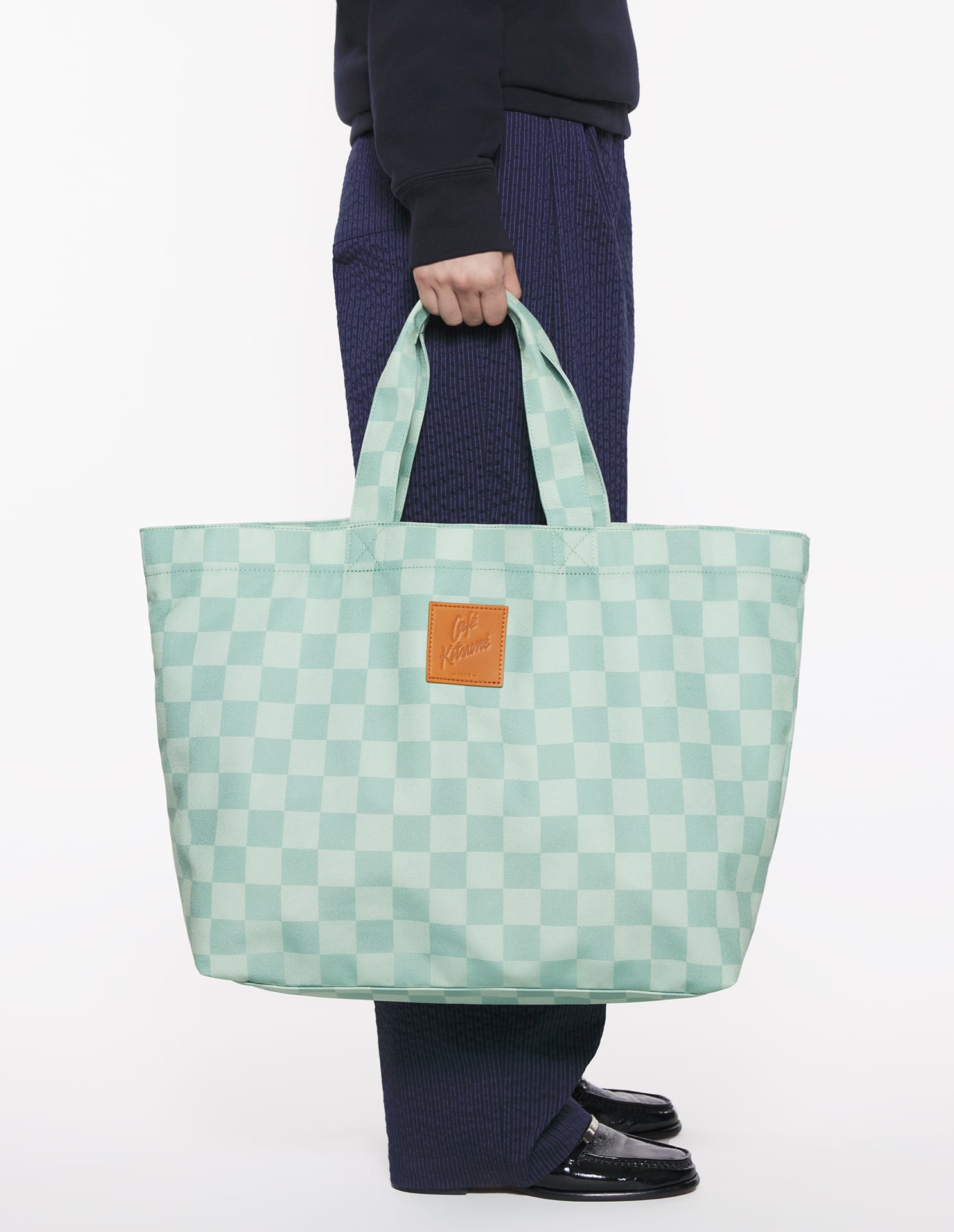 Maxi sac cabas en damier Café Kitsuné - Basile & Lime Pattern