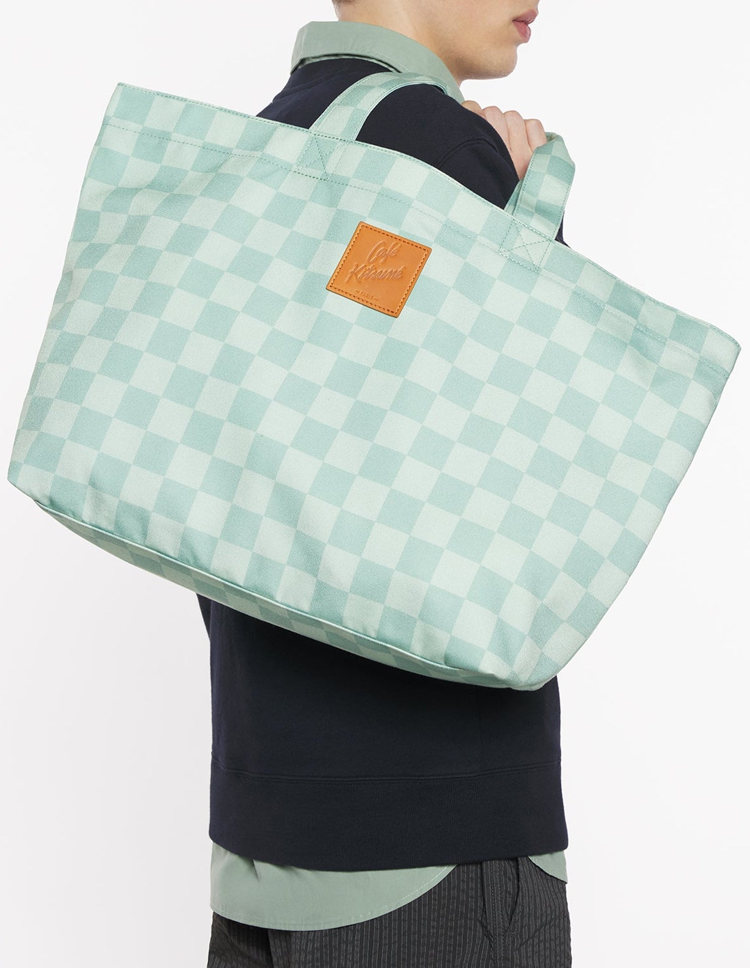 Maxi checkerboard tote bag Café Kitsuné - Basile & Lime Pattern