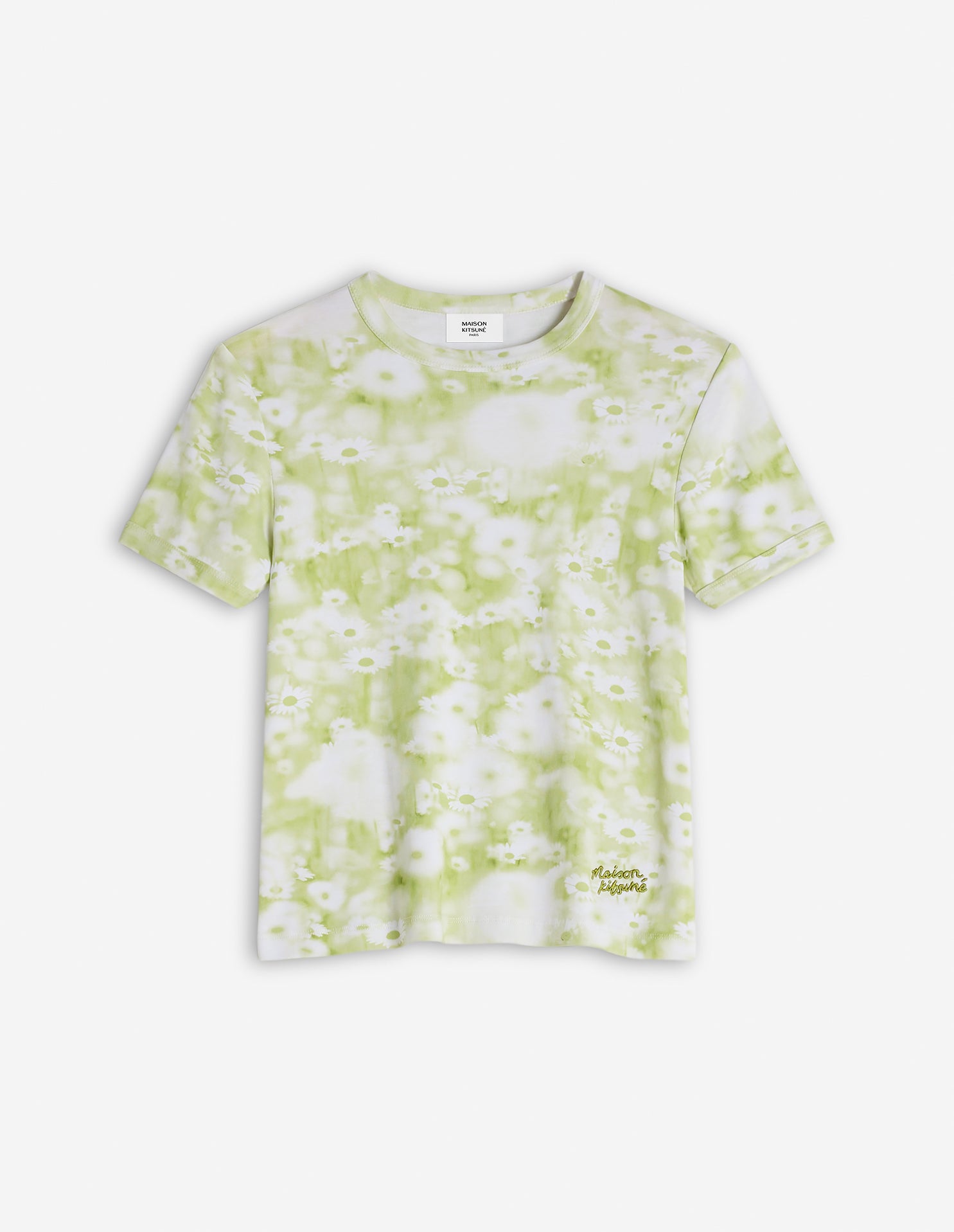 Photographic Daisy Fields Ringer Tee-Shirt - Citron Vert