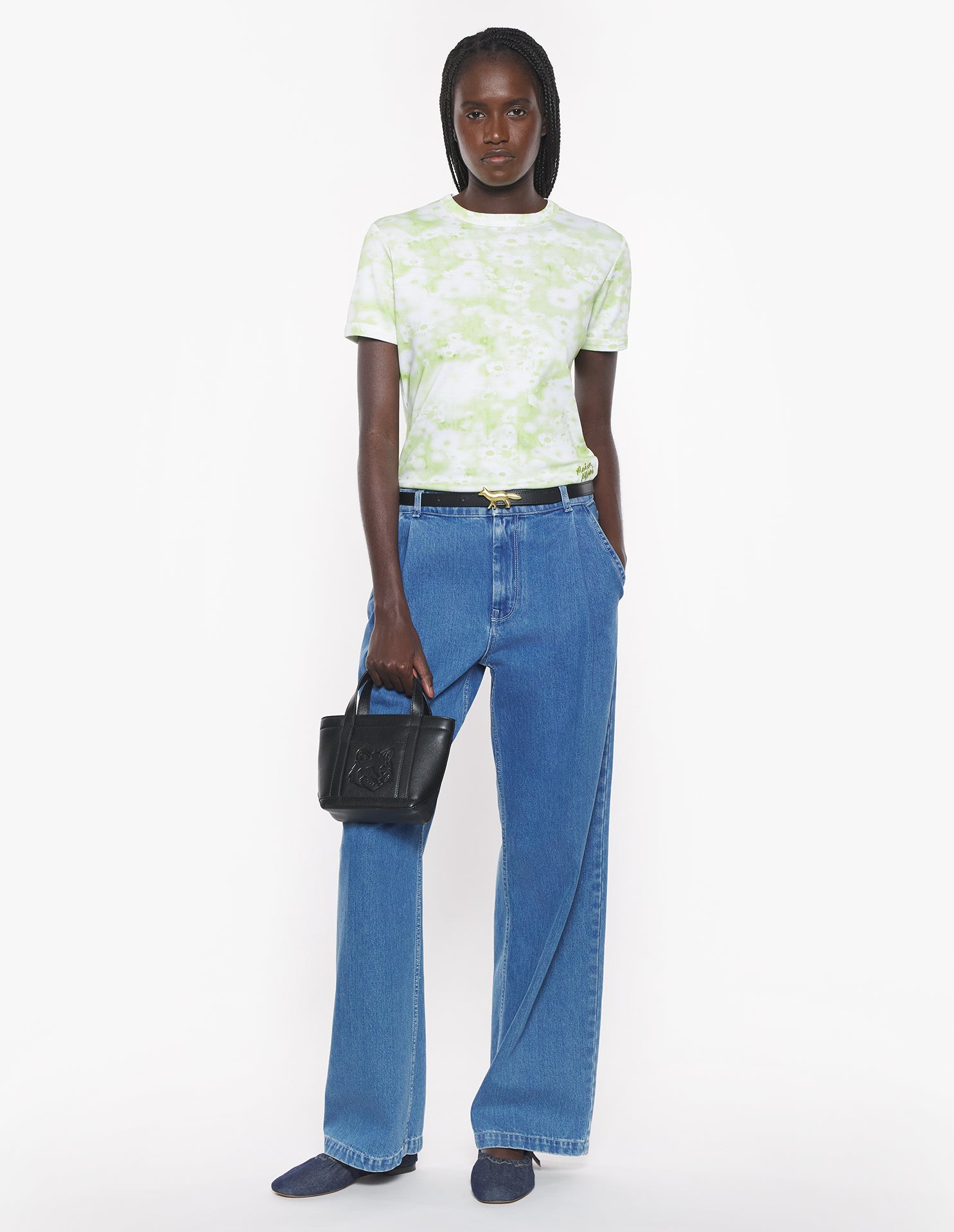 Photographic Daisy Fields Ringer Tee-Shirt - Citron Vert