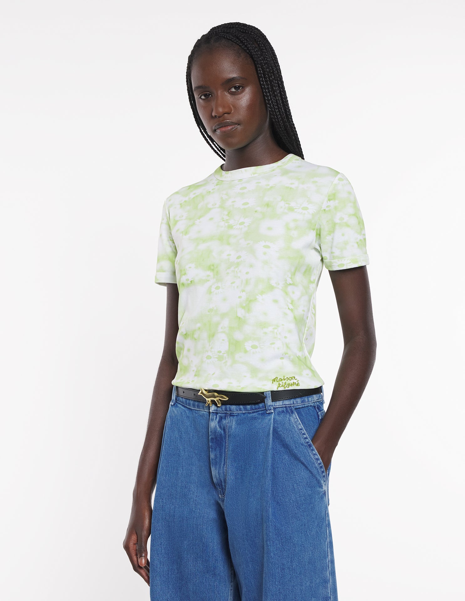 Photographic Daisy Fields Ringer Tee-Shirt - Citron Vert