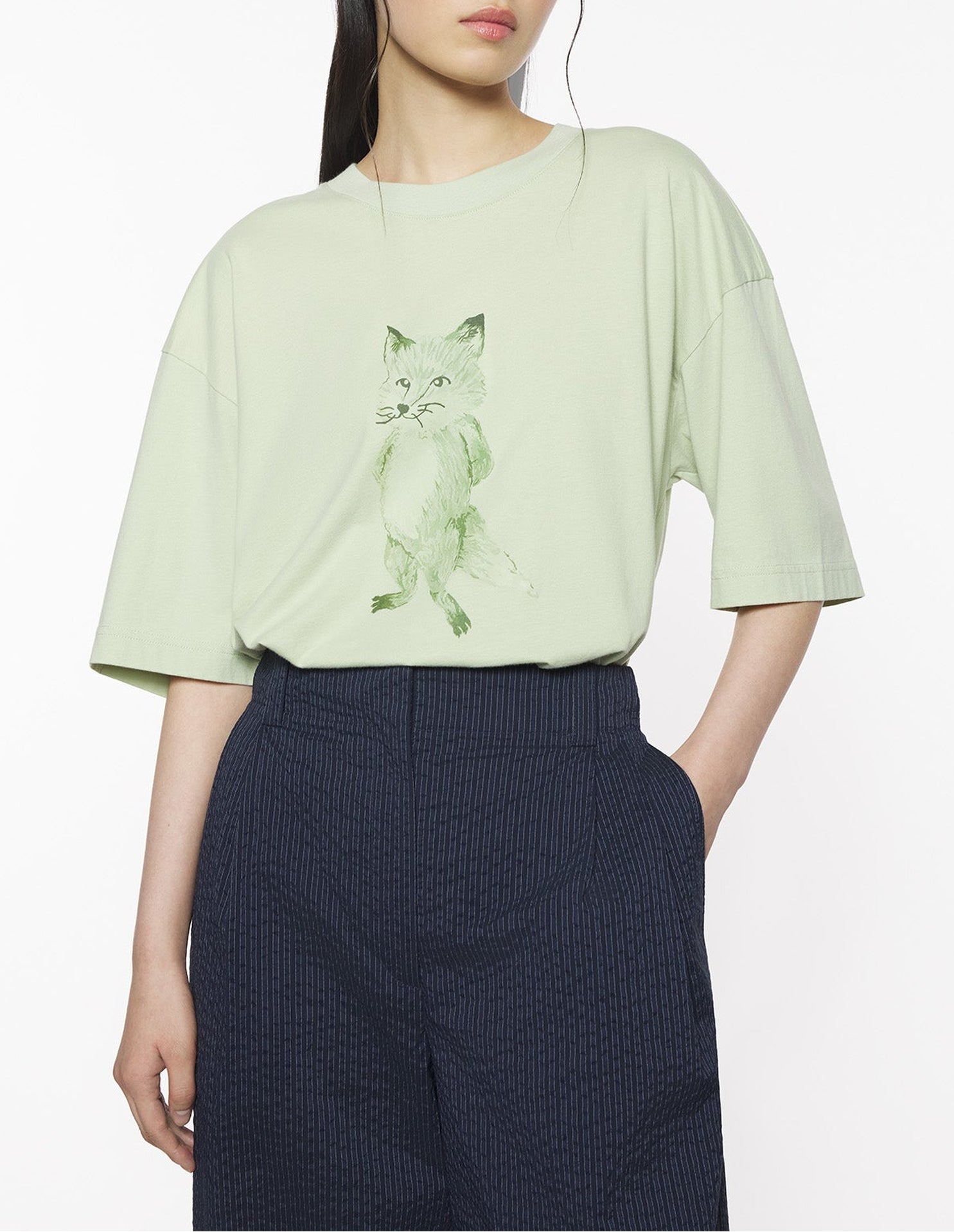 Boxy T-shirt with print - Laurel Green