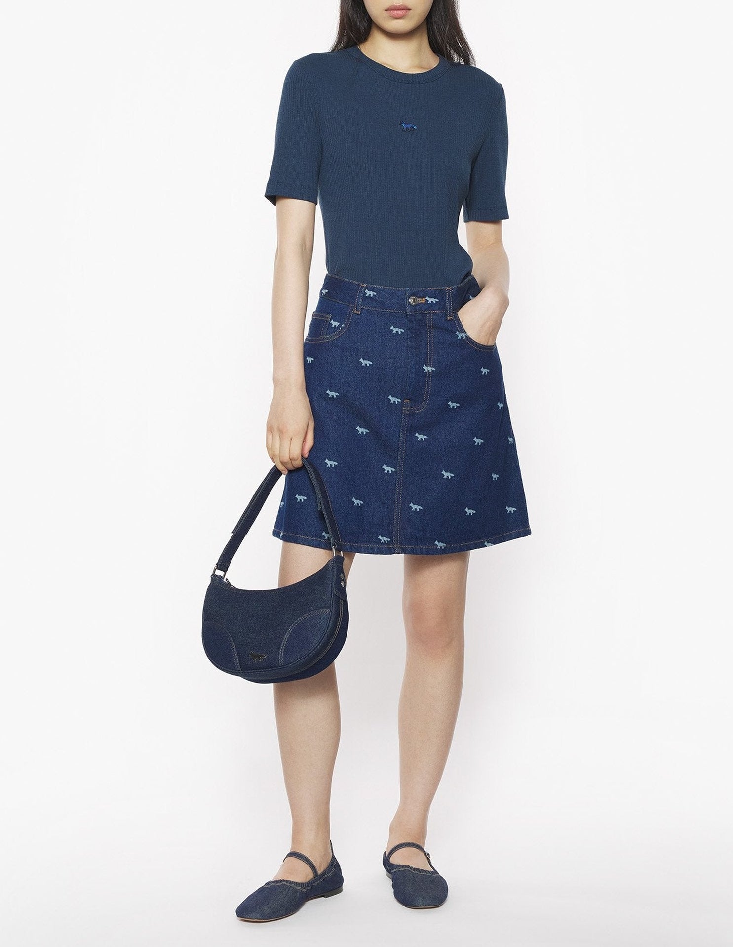 Baby Fox T-shirt with patch - Ink Blue