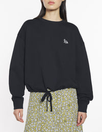 Baby Fox Patch Drawstring Sweatshirt - Black