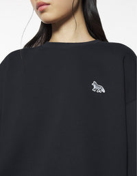 Baby Fox Patch Drawstring Sweatshirt - Black