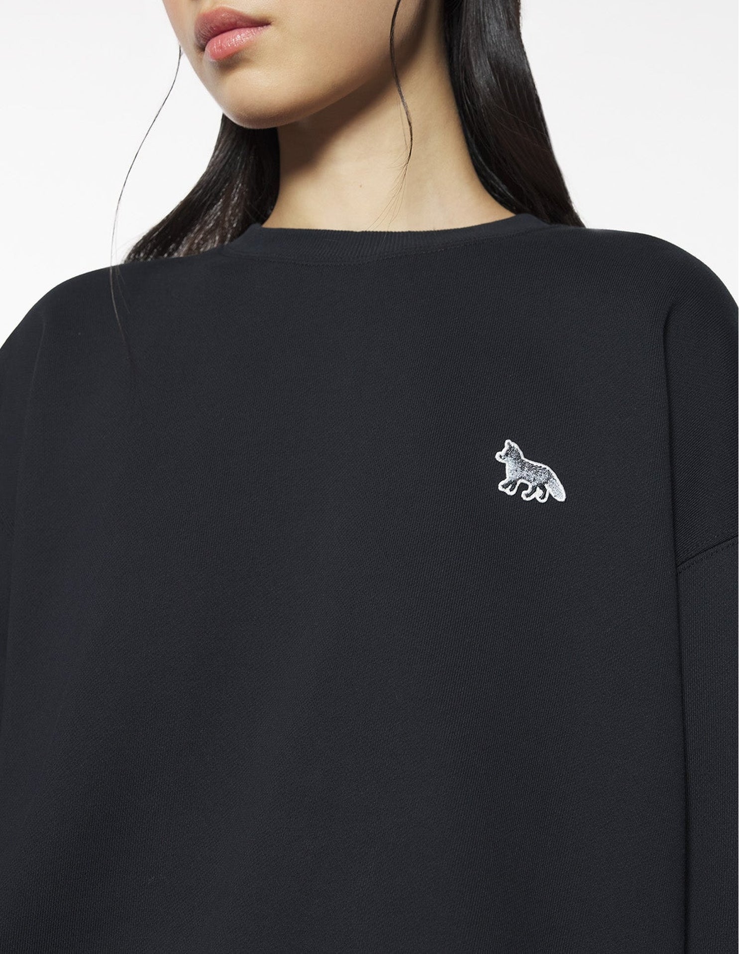 Baby Fox Patch Drawstring Sweatshirt - Black