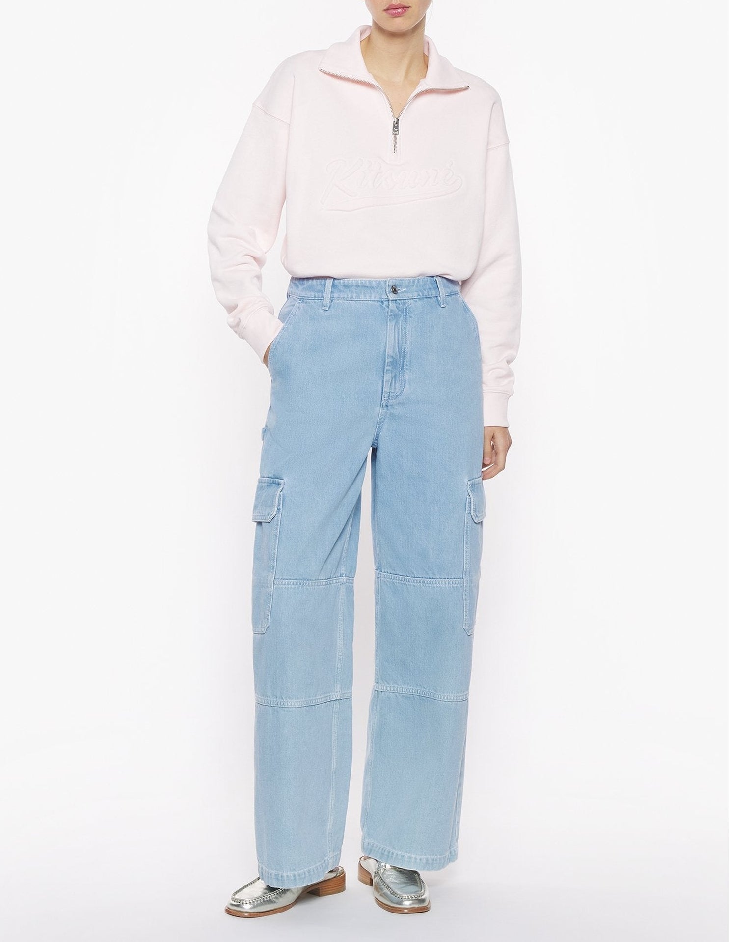 Truck-neck sweatshirt with embossed logo - Pink Fizz