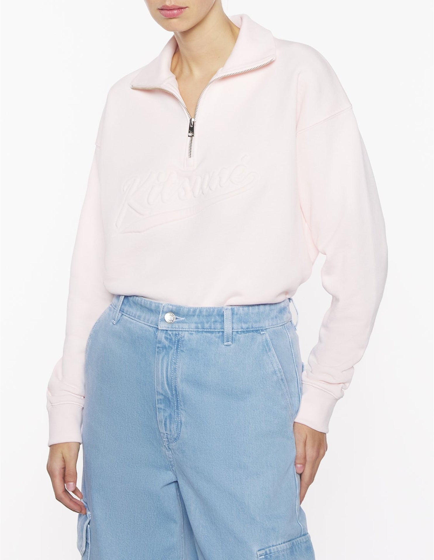 Truck-neck sweatshirt with embossed logo - Pink Fizz