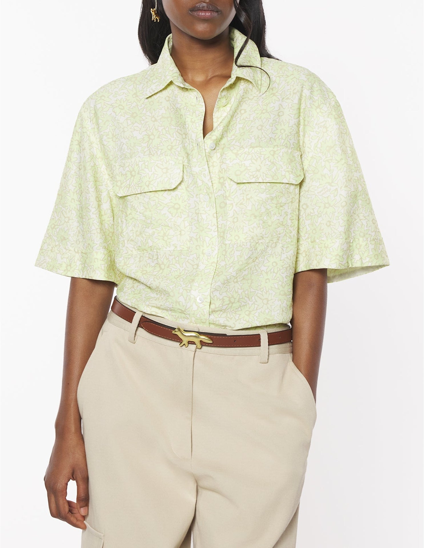 Loose-fitting short-sleeved shirt - Lime Print