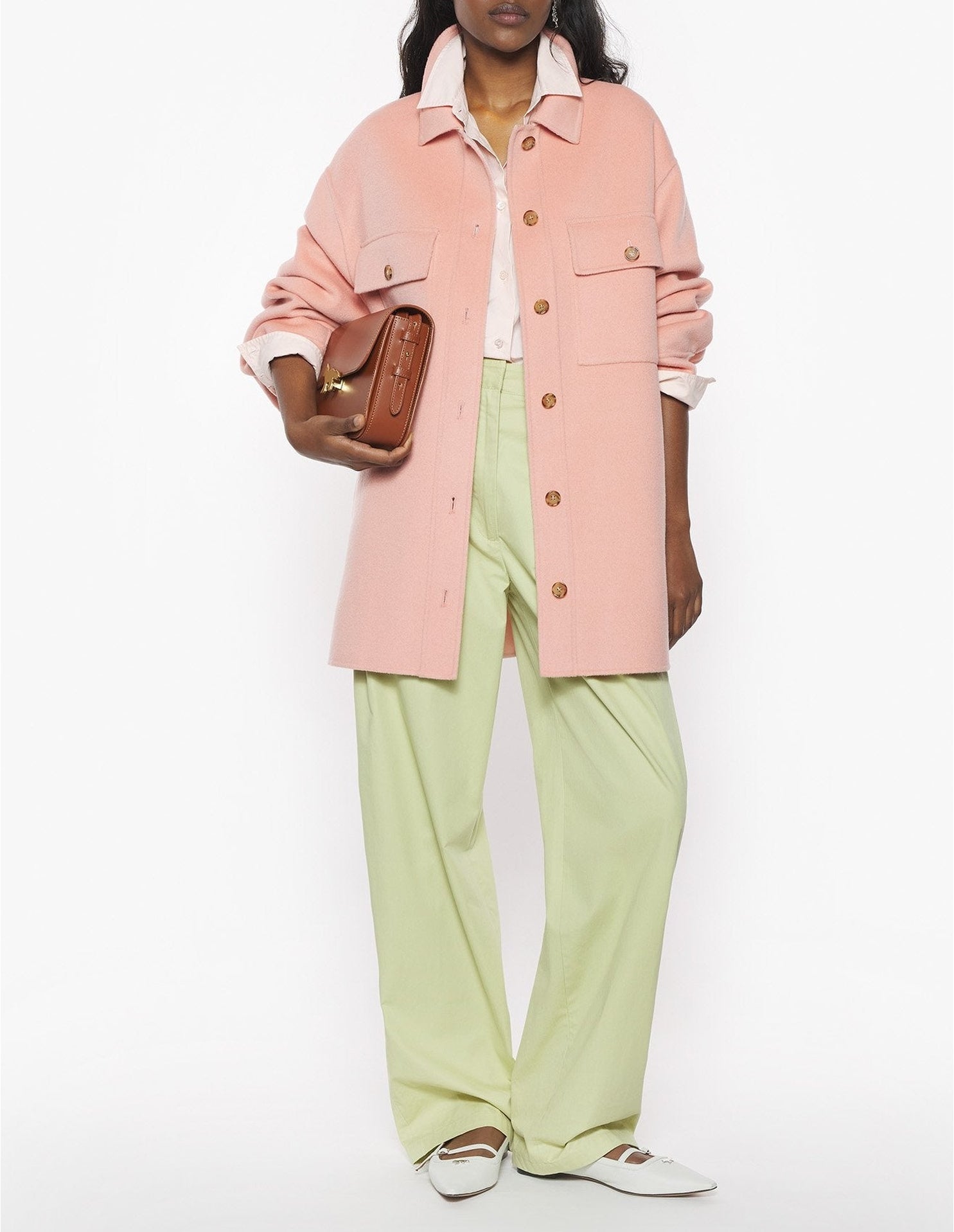 Wool pocket overshirt - Porcelaine Pink