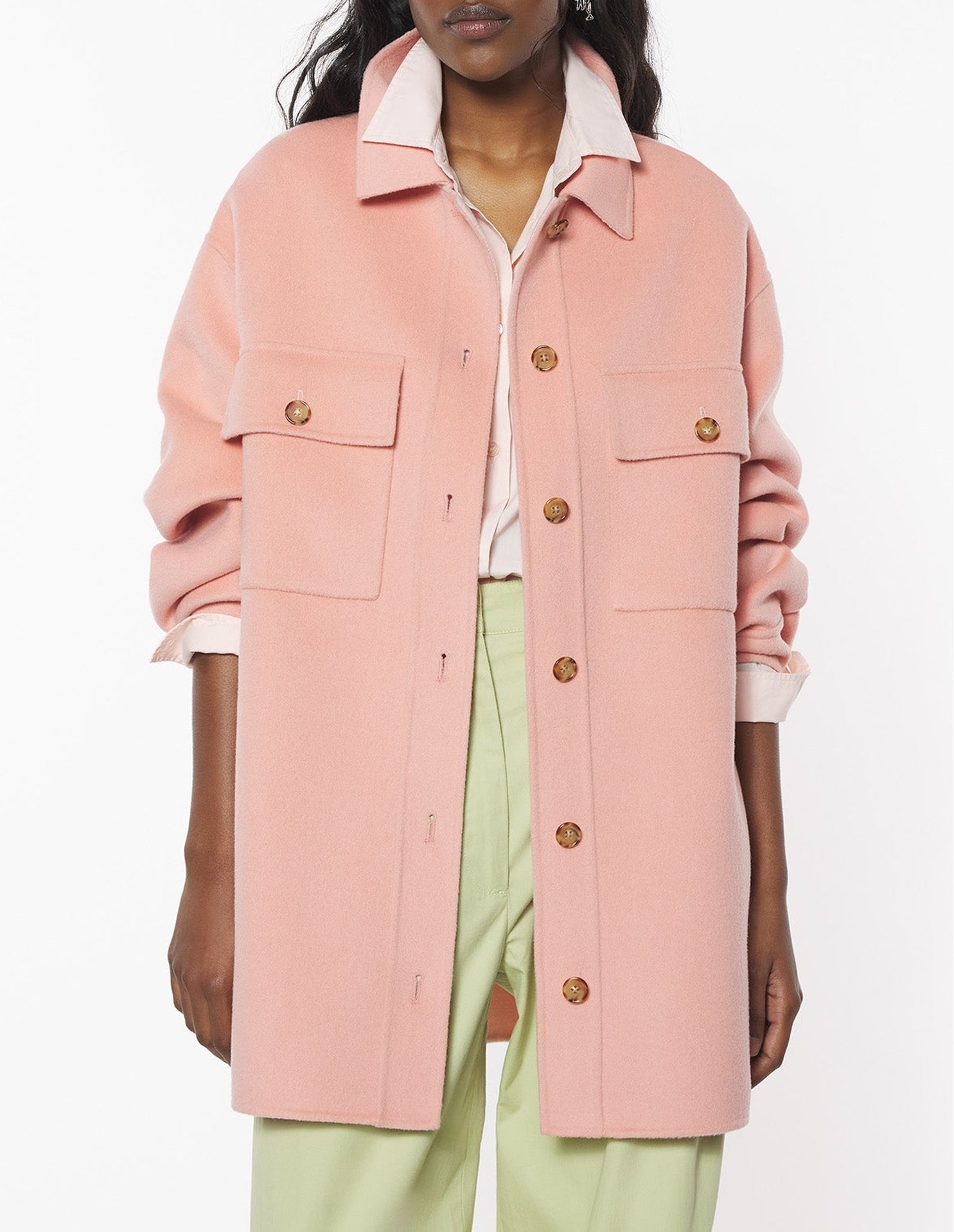 Wool pocket overshirt - Porcelaine Pink