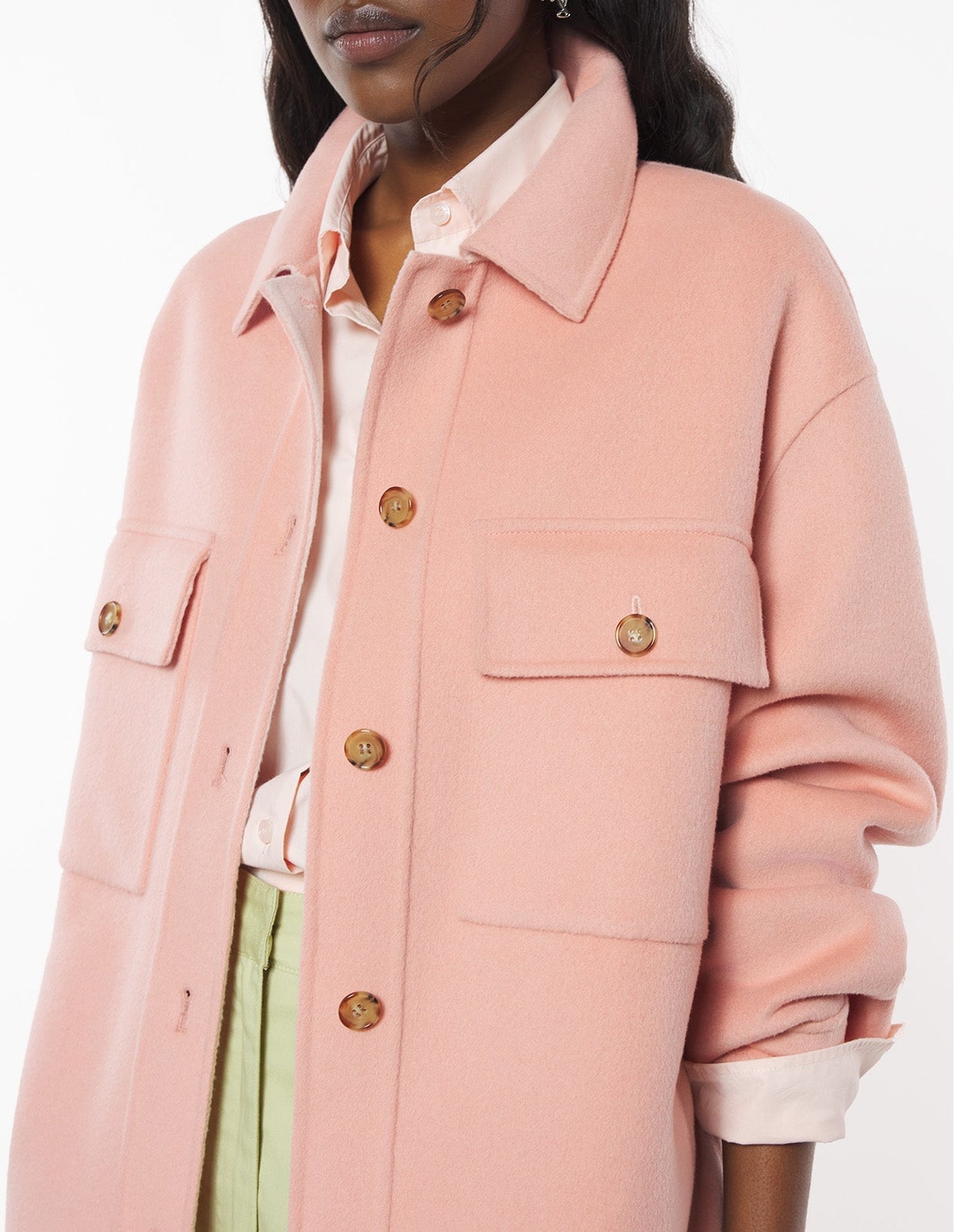 Wool pocket overshirt - Porcelaine Pink