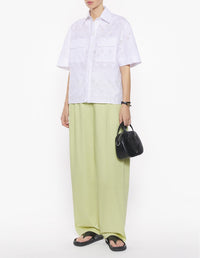Short-sleeved boxy shirt with English embroidery - White