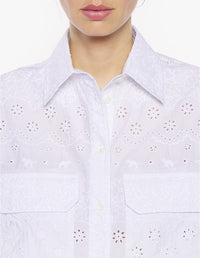 Short-sleeved boxy shirt with English embroidery - White