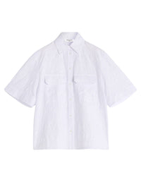 Short-sleeved boxy shirt with English embroidery - White