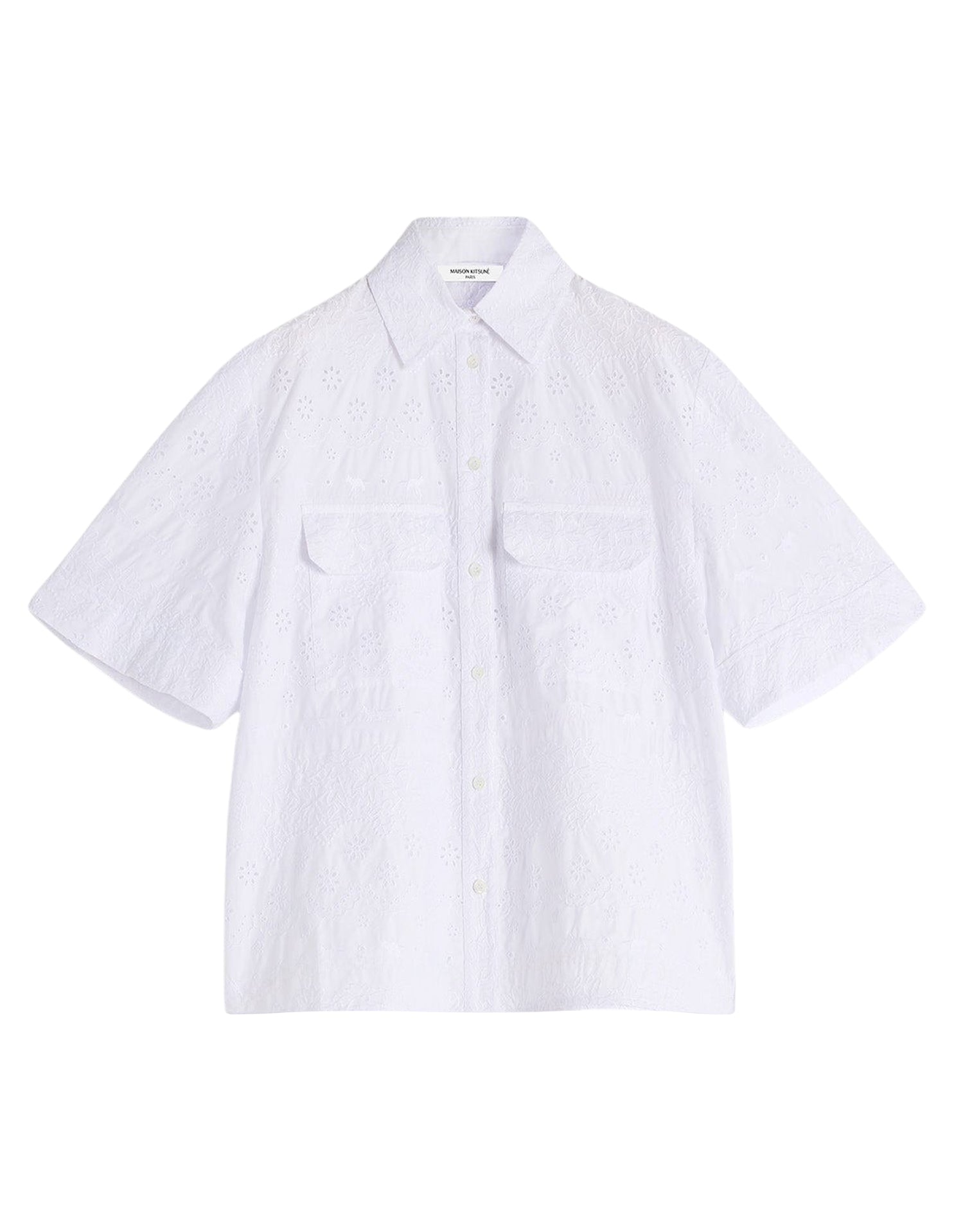 Short-sleeved boxy shirt with English embroidery - White