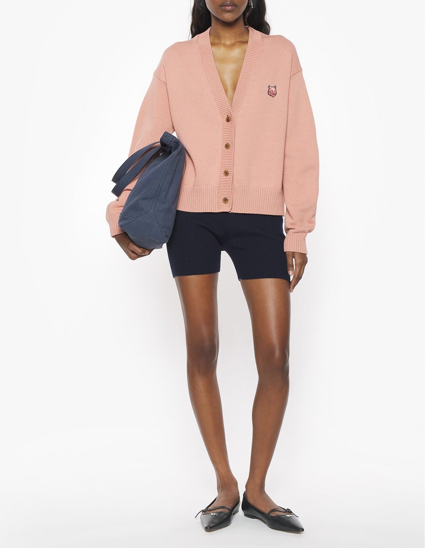 Cardigan with embroidered badge - Porcelaine Pink