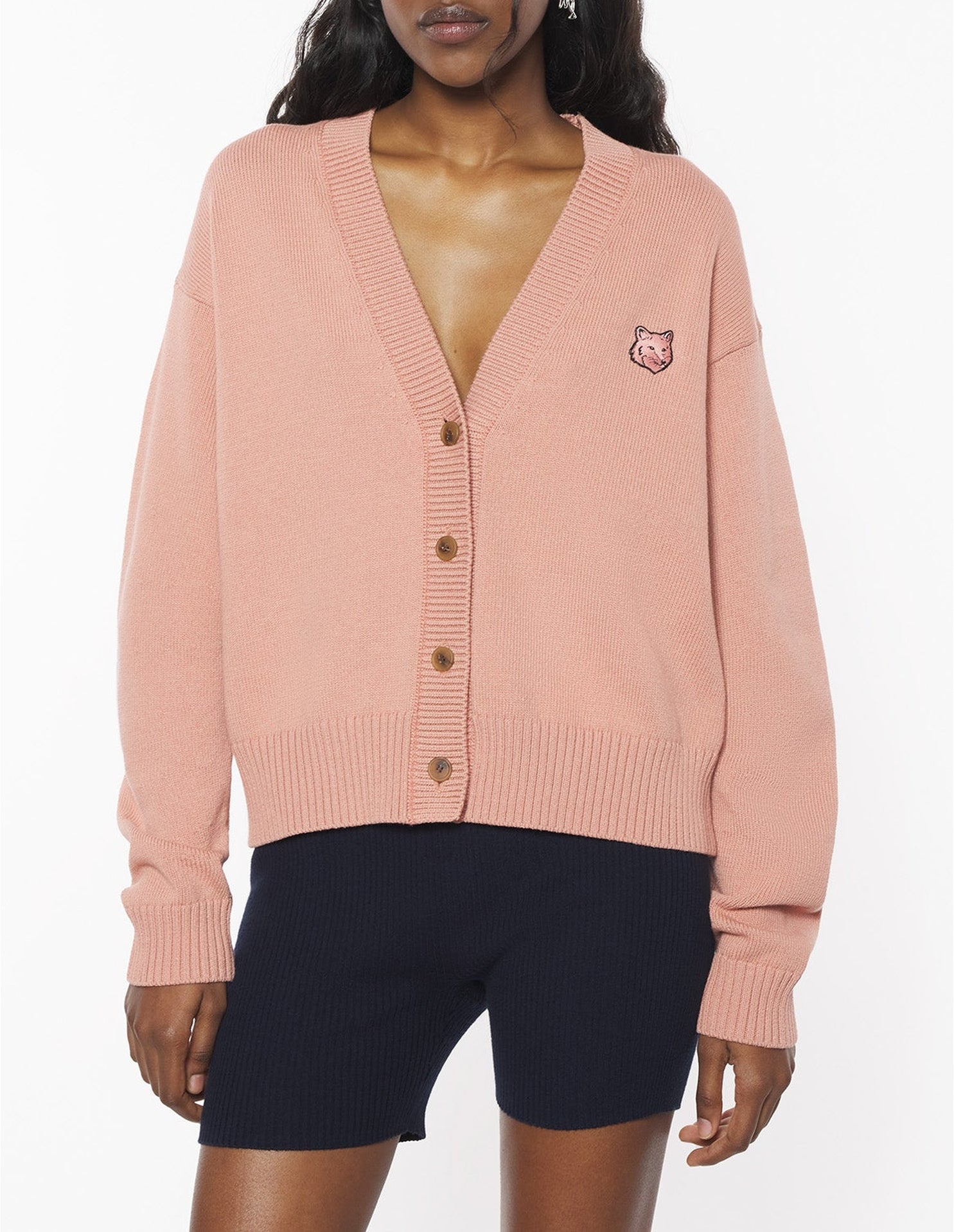 Cardigan with embroidered badge - Porcelaine Pink