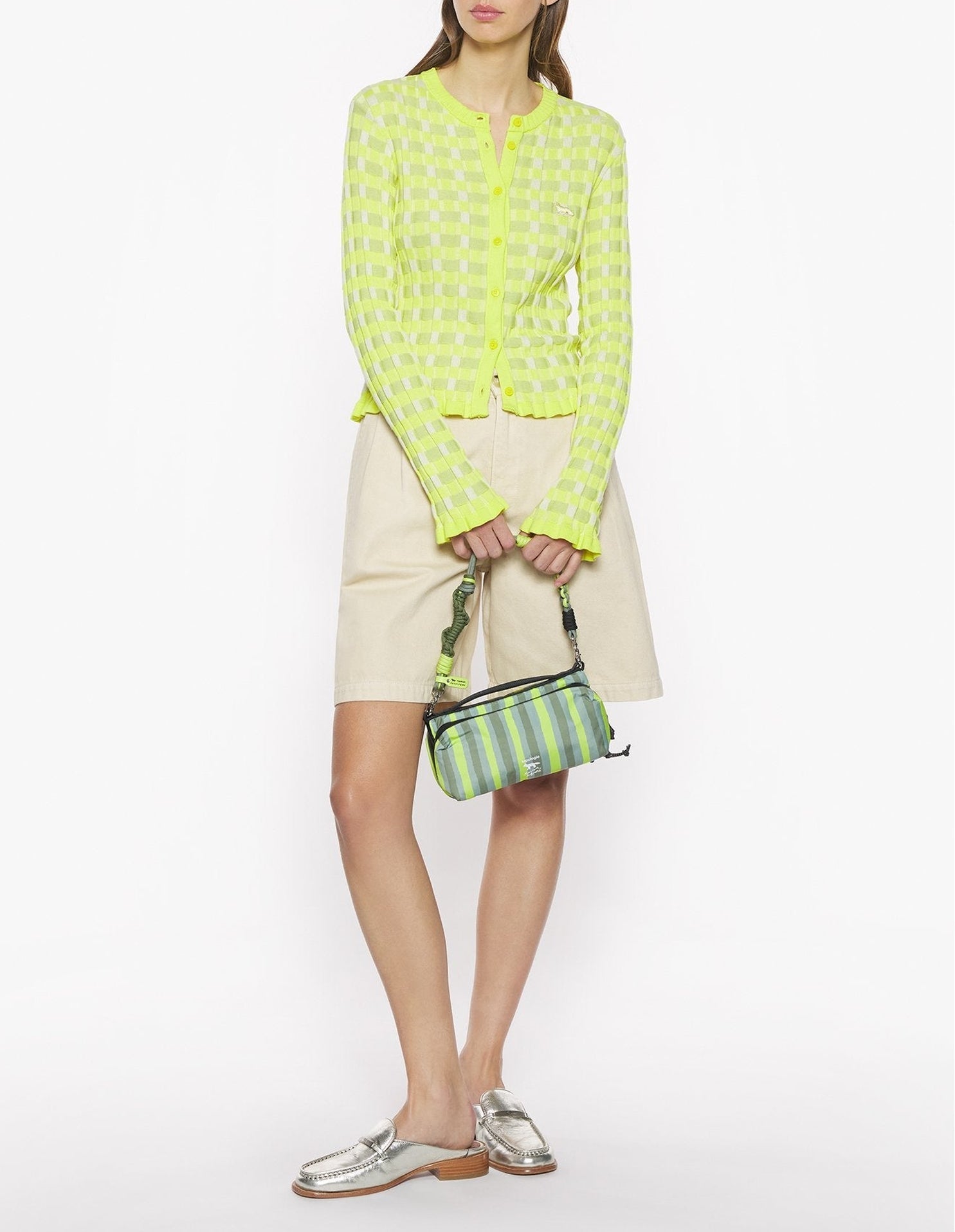 Baby Fox Ribbed Check Cardigan - Chartreuse