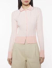 Pleated ribbed cardigan with embroidered Baby Fox patch - Porcelaine Pink