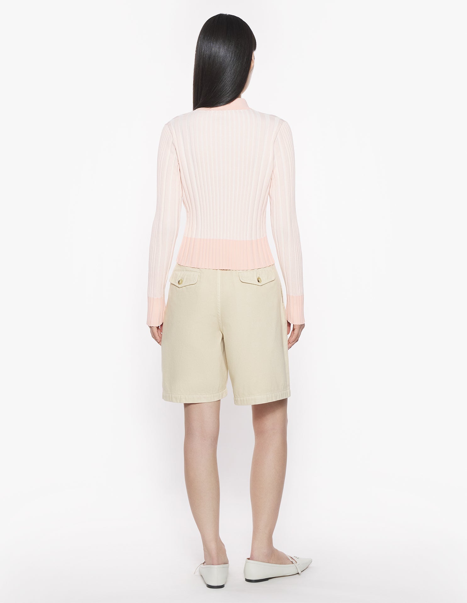 Pleated ribbed cardigan with embroidered Baby Fox patch - Porcelaine Pink