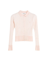 Pleated ribbed cardigan with embroidered Baby Fox patch - Porcelaine Pink
