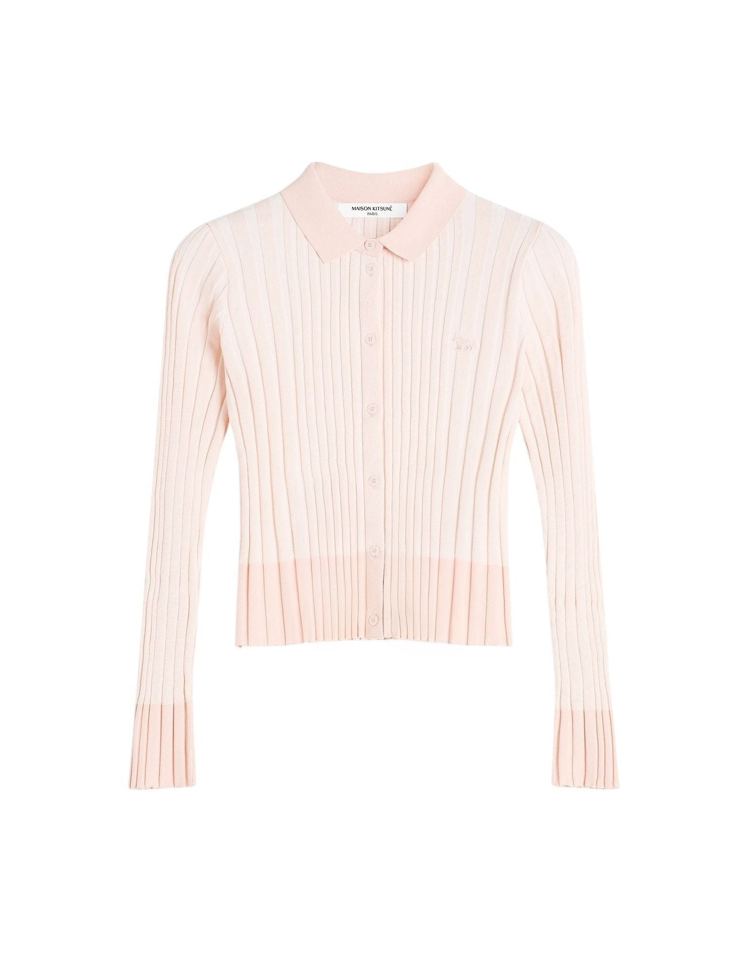 Pleated ribbed cardigan with embroidered Baby Fox patch - Porcelaine Pink