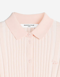 Pleated ribbed cardigan with embroidered Baby Fox patch - Porcelaine Pink