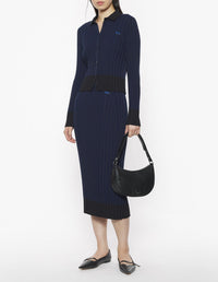 Baby Fox Patch Pleated Ribbed Cardigan - Ink Blue