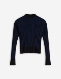 Baby Fox Patch Pleated Ribbed Cardigan - Ink Blue