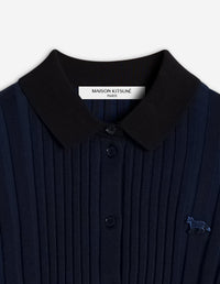 Baby Fox Patch Pleated Ribbed Cardigan - Ink Blue