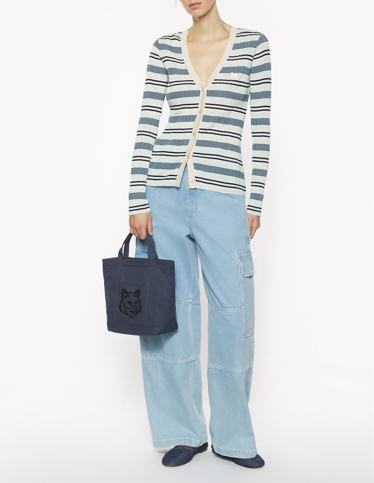 Cardigan Baby Fox côtelé à rayures - Mint Ice & Smoke