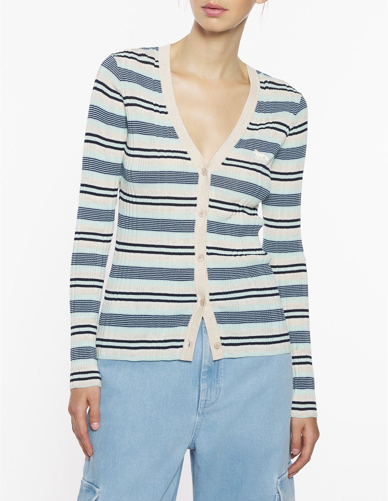 Cardigan Baby Fox côtelé à rayures - Mint Ice & Smoke
