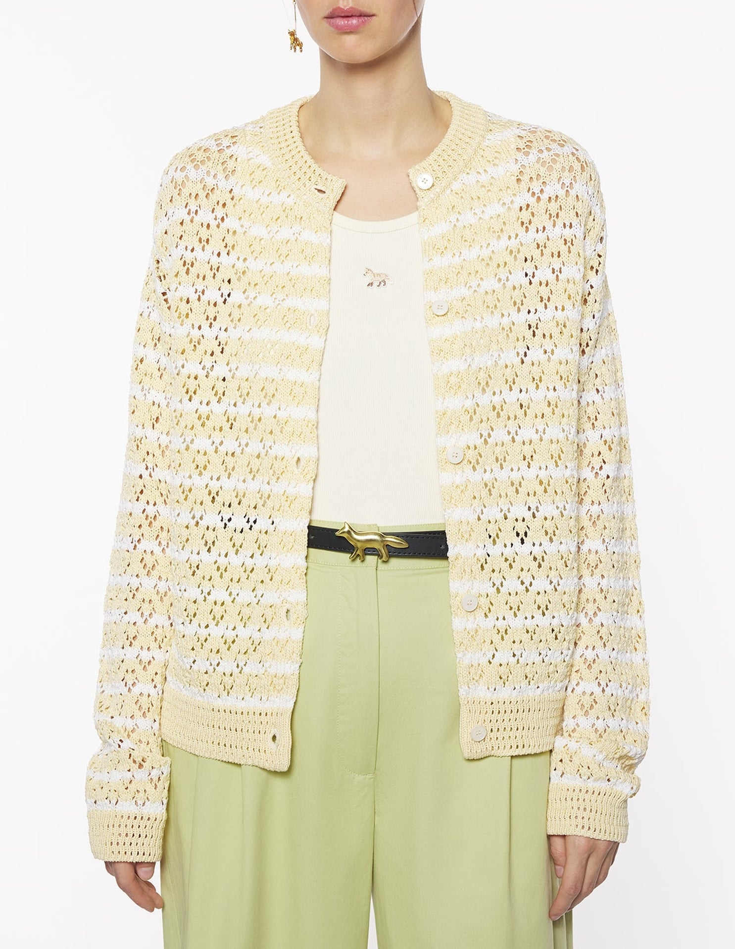 Striped pointelle knit cardigan - Harvest & Milk