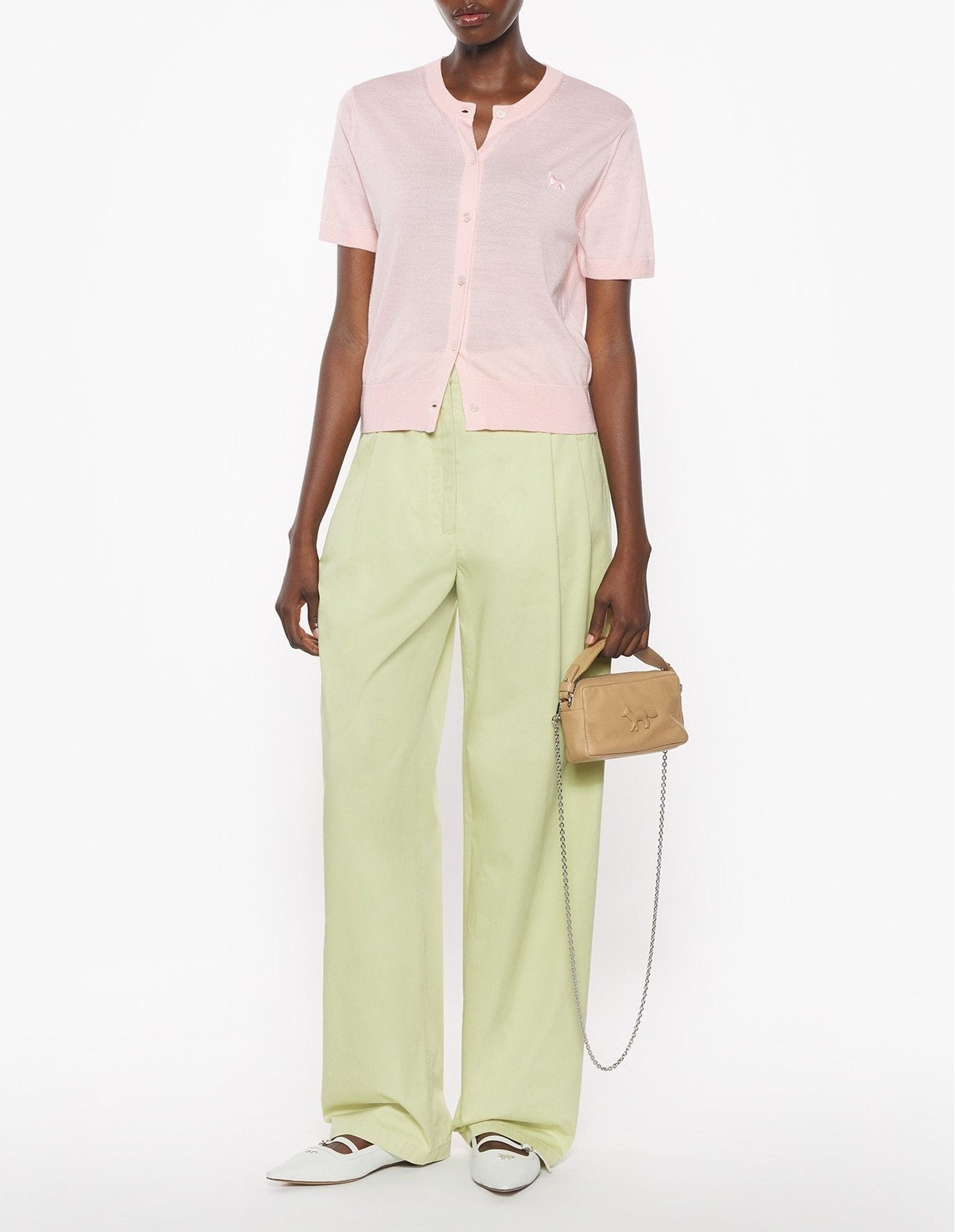 Baby Fox short-sleeved wool cardigan - Rosewater