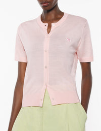 Baby Fox short-sleeved wool cardigan - Rosewater