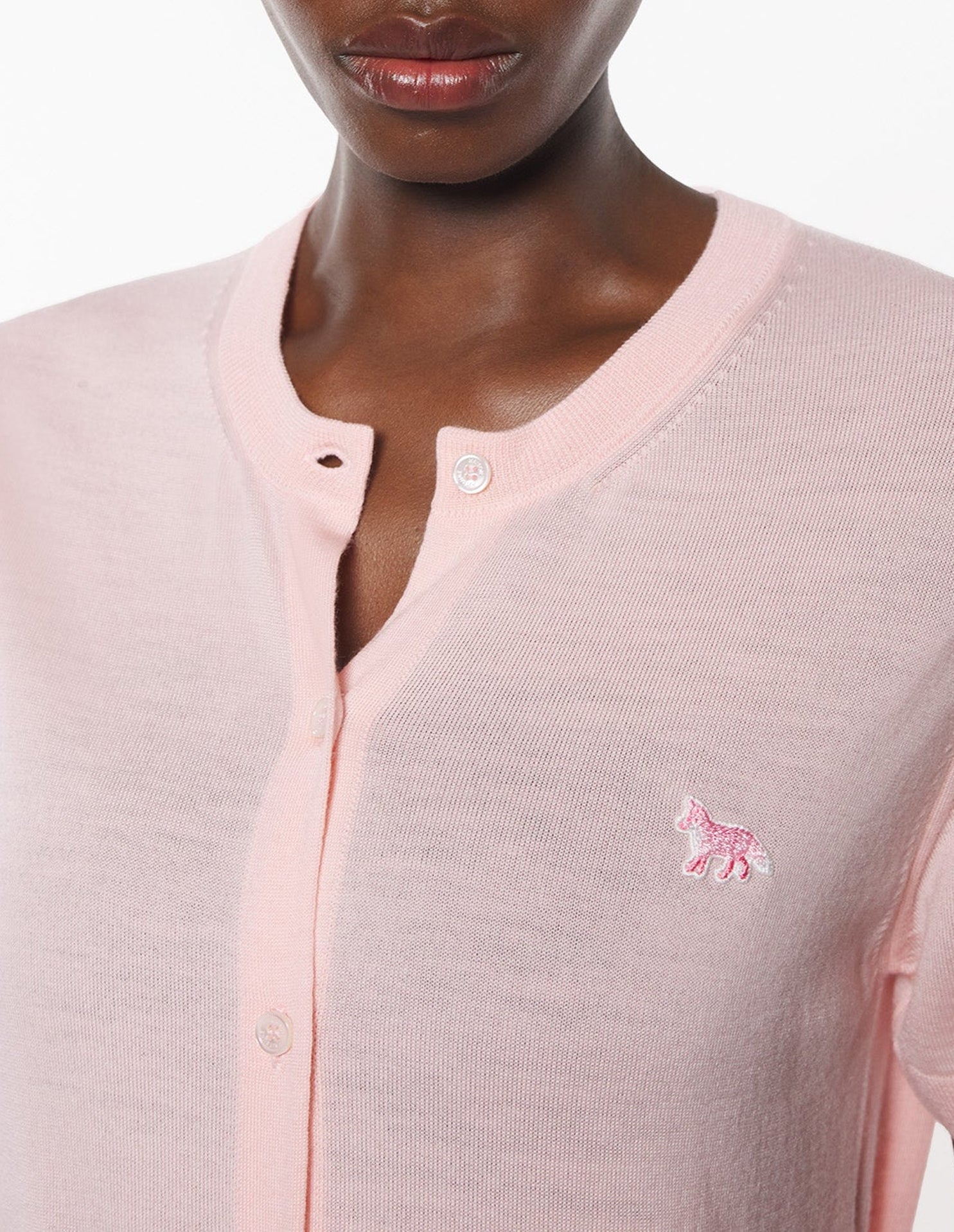 Baby Fox short-sleeved wool cardigan - Rosewater