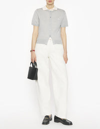 Wool short-sleeved cardigan - Light Grey Melange