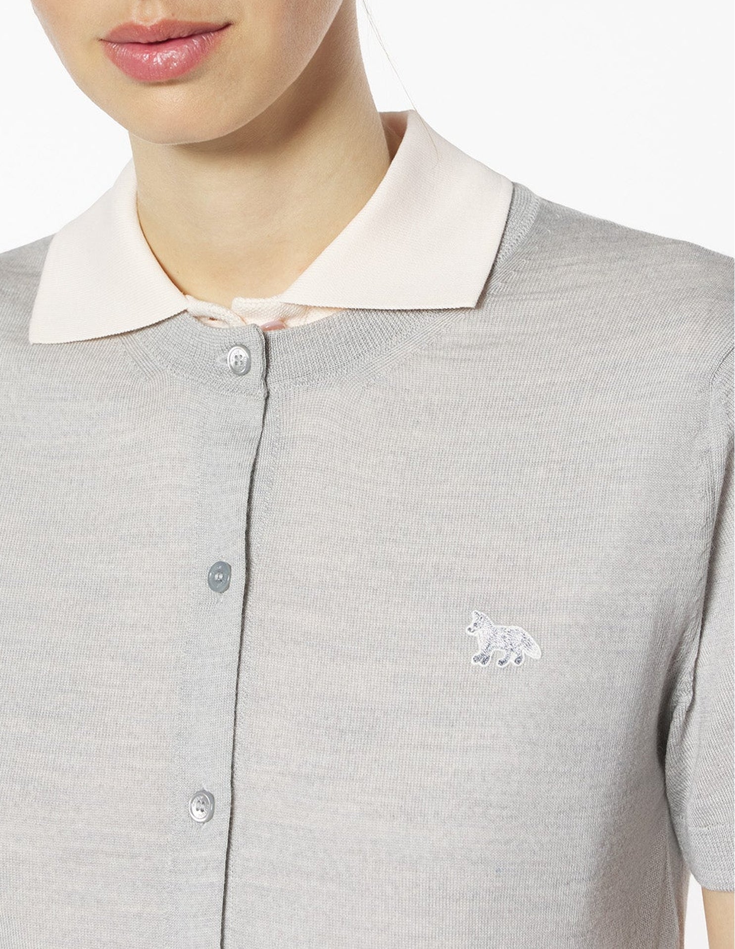 Wool short-sleeved cardigan - Light Grey Melange