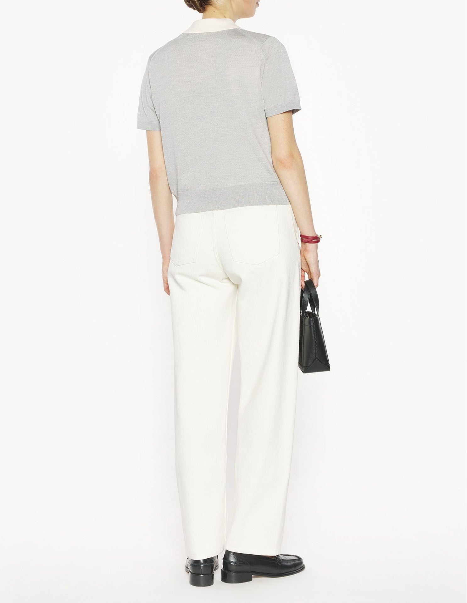 Wool short-sleeved cardigan - Light Grey Melange