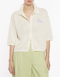 Baby Fox embroidered pointelle cardigan - Rich Vanilla