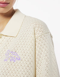 Baby Fox embroidered pointelle cardigan - Rich Vanilla
