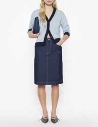 Two-tone cardigan with embroidered wool crest - Hortensia