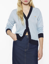 Two-tone cardigan with embroidered wool crest - Hortensia