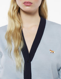 Two-tone cardigan with embroidered wool crest - Hortensia