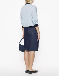 Two-tone cardigan with embroidered wool crest - Hortensia