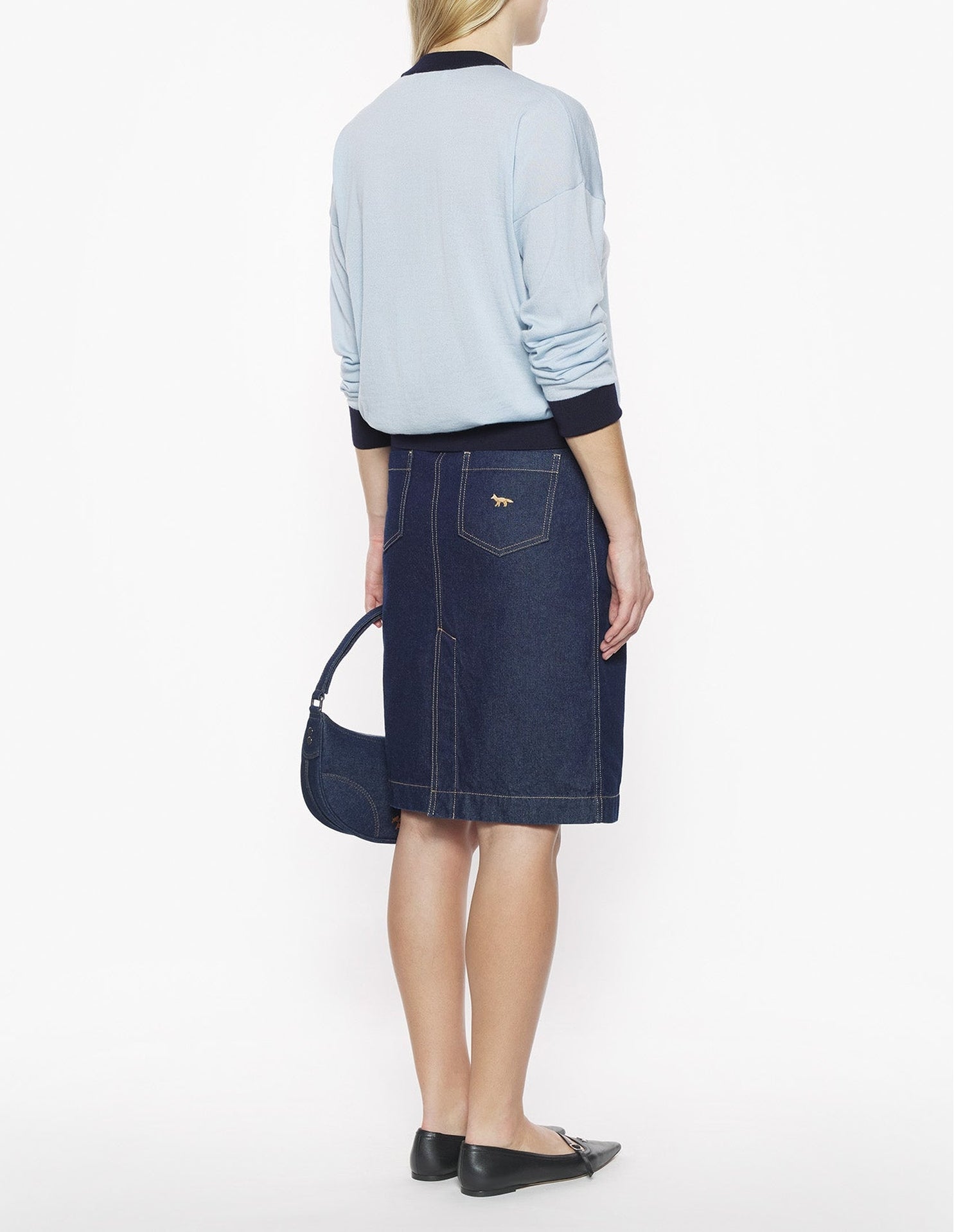 Two-tone cardigan with embroidered wool crest - Hortensia