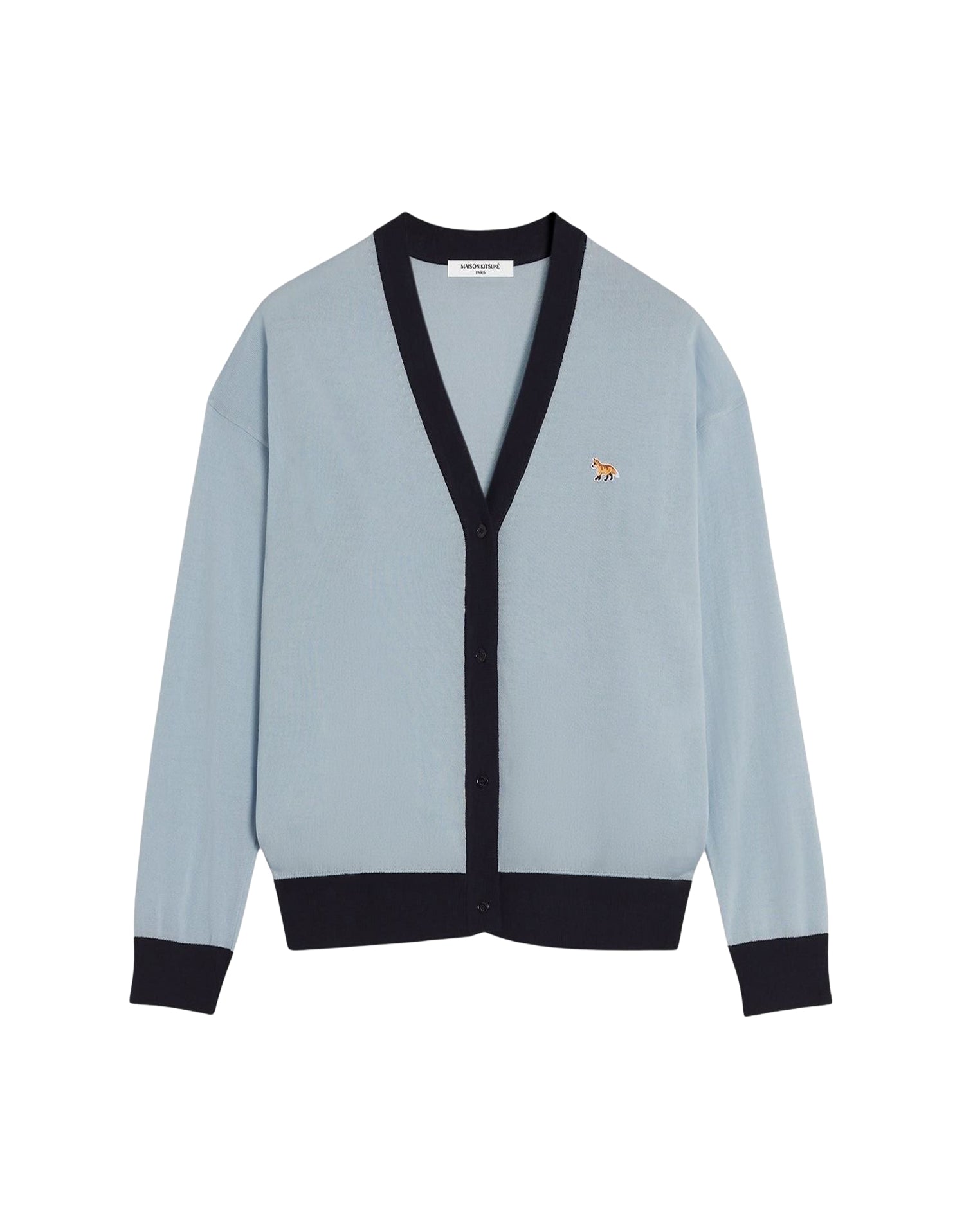 Two-tone cardigan with embroidered wool crest - Hortensia