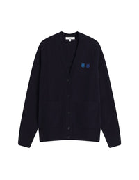 Double boxy cardigan with embroidered wool crest - Navy